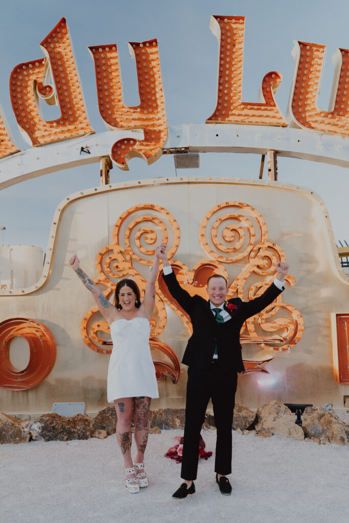 newlyweds at neon museum las vegas