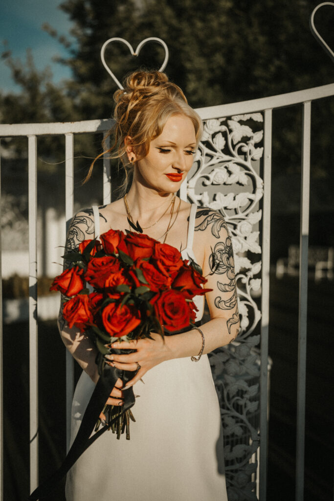 bride with bouquet little white chapel vegas