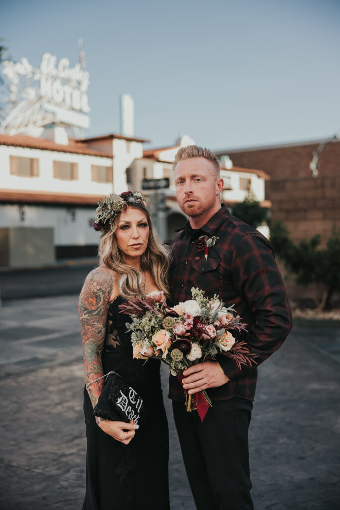 bride and groom fremont street las vegas