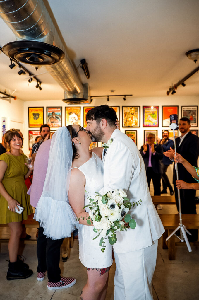 Bride and groom portraits inside the Punk Rock Museum in Las Vegas