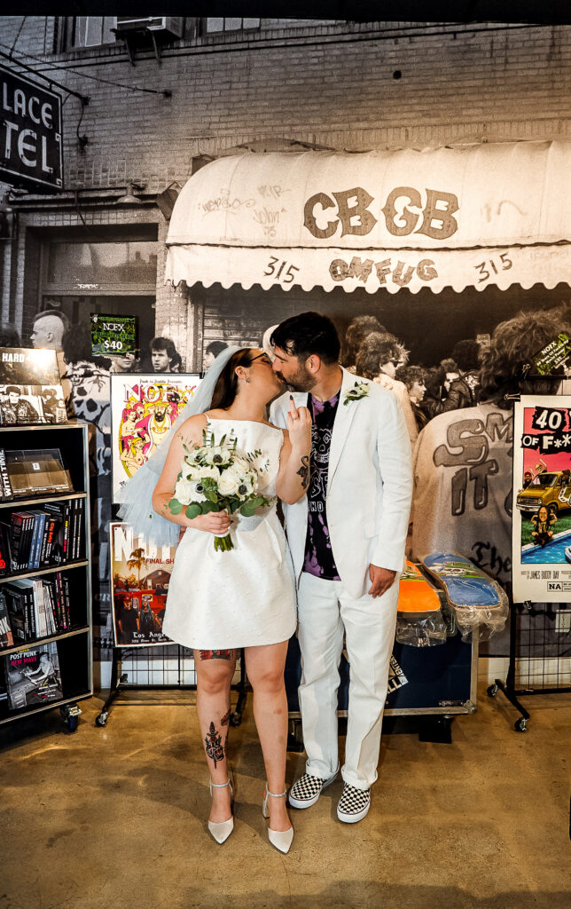 Bride and groom portraits inside the Punk Rock Museum in Las Vegas